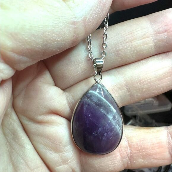 Amethyst Pendant Necklace Silver Wrapped - Picture 2 of 10